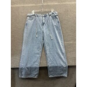 Buffalo Belted Jeans Womens 14 Blue Medium Wash Denim Cotton Pockets Wide Leg